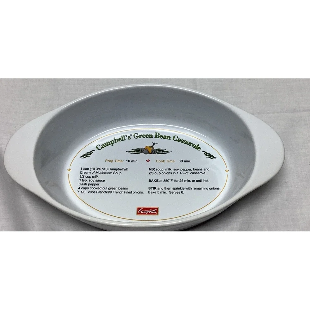 Campbells Green Bean Casserole Dish Ceramic Baker w/ Recipe 2010